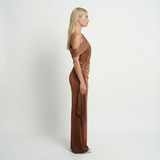 Satin One-Shoulder Maxi Dress Bodycon Draped Evening Formal Party Cocktail Wedding
