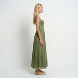 Pleated Fit And Flare Midi Dress Round Neck Elegant Wedding Cocktail Evening