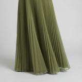 Pleated Fit And Flare Midi Dress Round Neck Elegant Wedding Cocktail Evening
