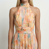 Watercolour Halter Maxi Dress Relaxed Fit Open Back Summer Holiday Beach