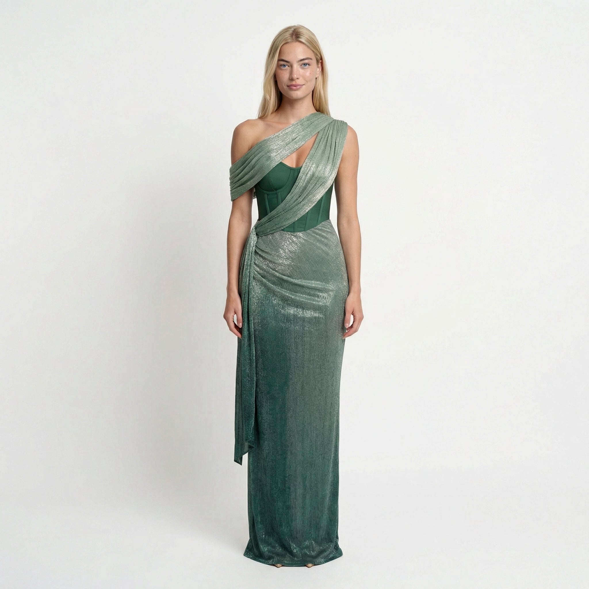 Satin One-Shoulder Maxi Dress Bodycon Draped Evening Formal Party Cocktail Wedding - Walter & Rose