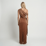 Satin One-Shoulder Maxi Dress Bodycon Draped Evening Formal Party Cocktail Wedding - Walter & Rose