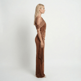 Satin One-Shoulder Maxi Dress Bodycon Draped Evening Formal Party Cocktail Wedding - Walter & Rose