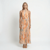 Watercolour Halter Maxi Dress Relaxed Fit Open Back Summer Holiday Beach - Walter & Rose