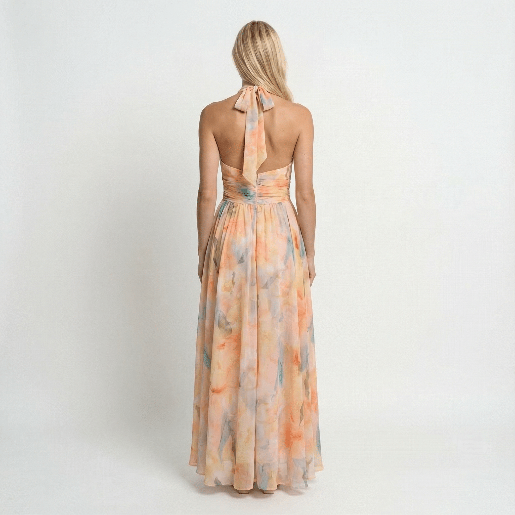 Watercolour Halter Maxi Dress Relaxed Fit Open Back Summer Holiday Beach - Walter & Rose