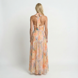 Watercolour Halter Maxi Dress Relaxed Fit Open Back Summer Holiday Beach