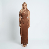 Satin One-Shoulder Maxi Dress Bodycon Draped Evening Formal Party Cocktail Wedding - Walter & Rose