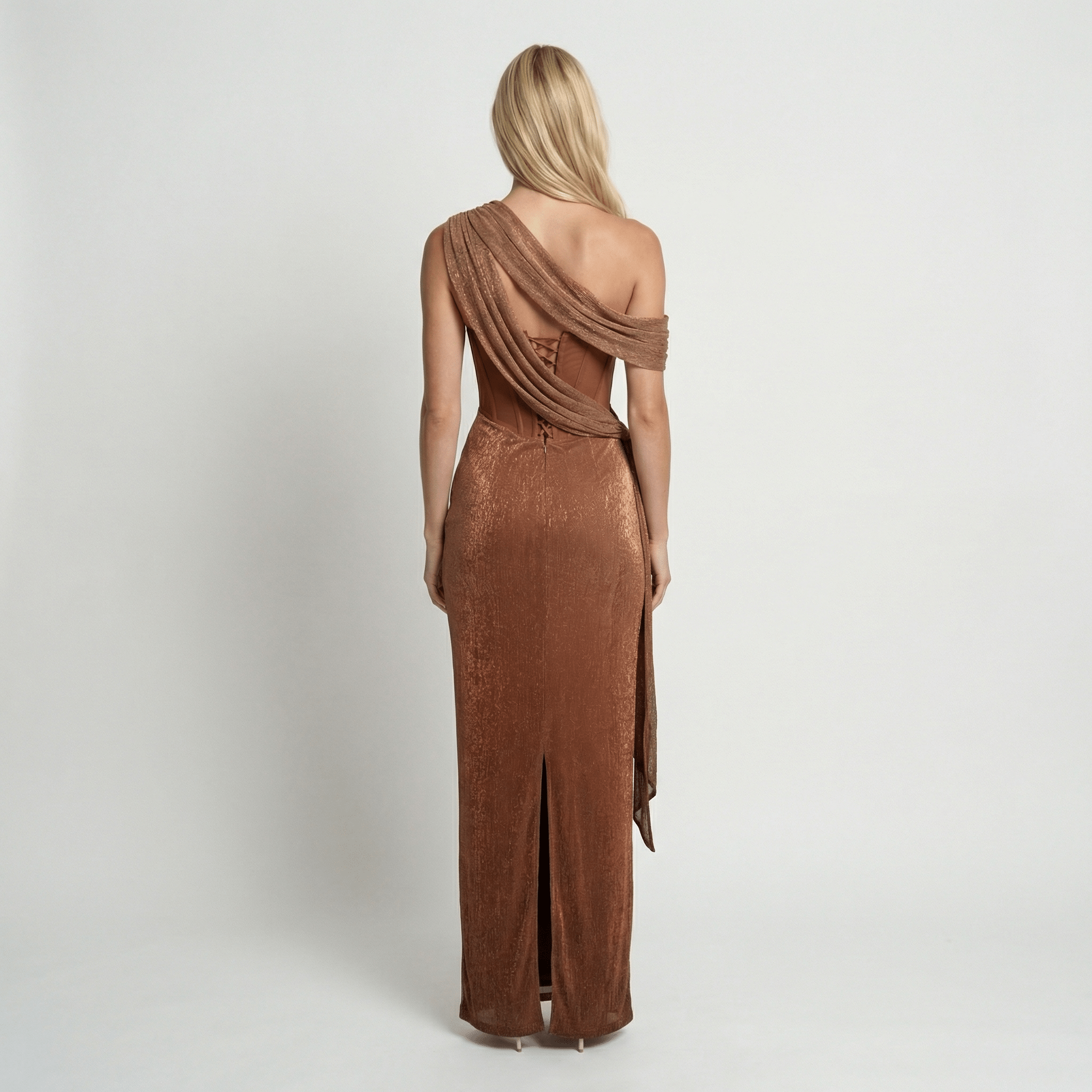 Satin One-Shoulder Maxi Dress Bodycon Draped Evening Formal Party Cocktail Wedding - Walter & Rose