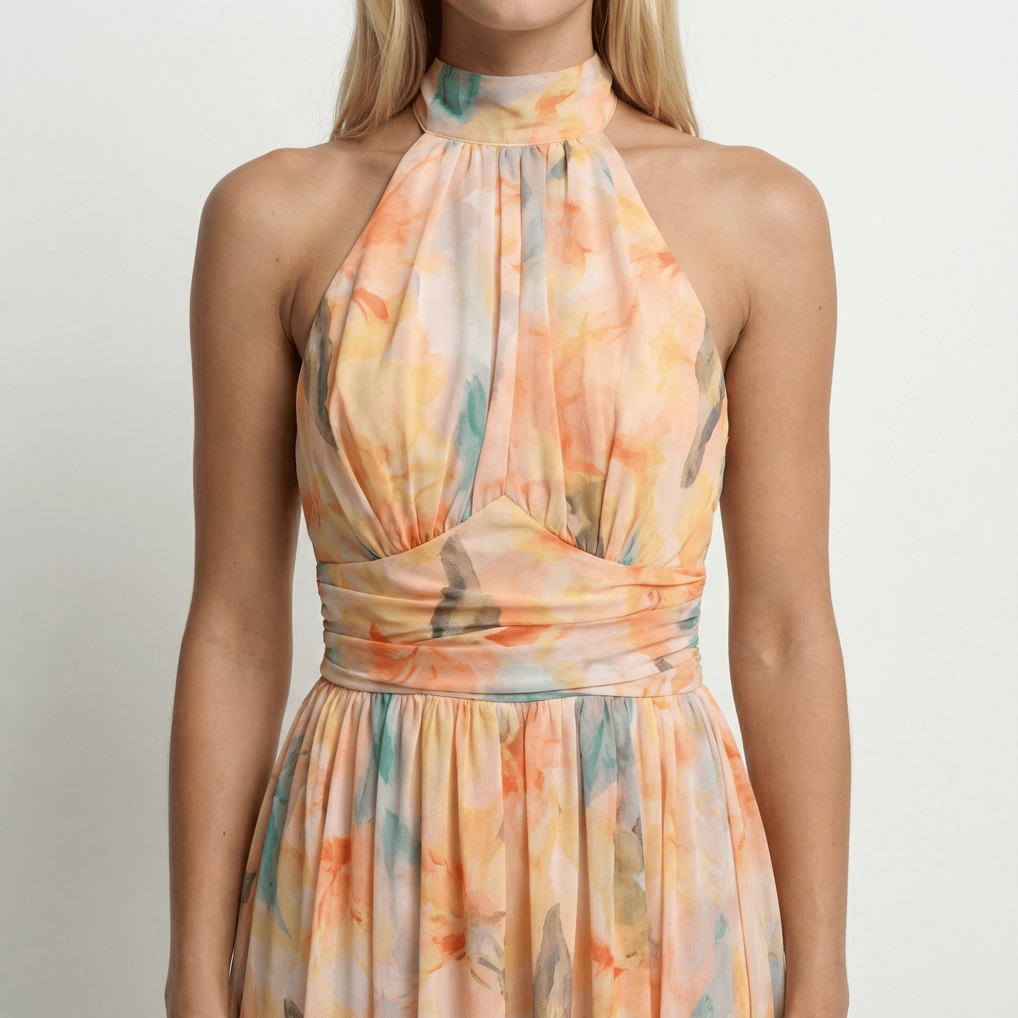 Watercolour Halter Maxi Dress Relaxed Fit Open Back Summer Holiday Beach - Walter & Rose