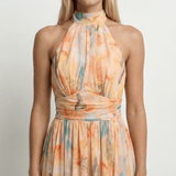 Watercolour Halter Maxi Dress Relaxed Fit Open Back Summer Holiday Beach - Walter & Rose